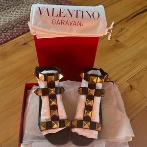 Valentino Garavani gladiator sandal Chocolate brown leather with gold studs